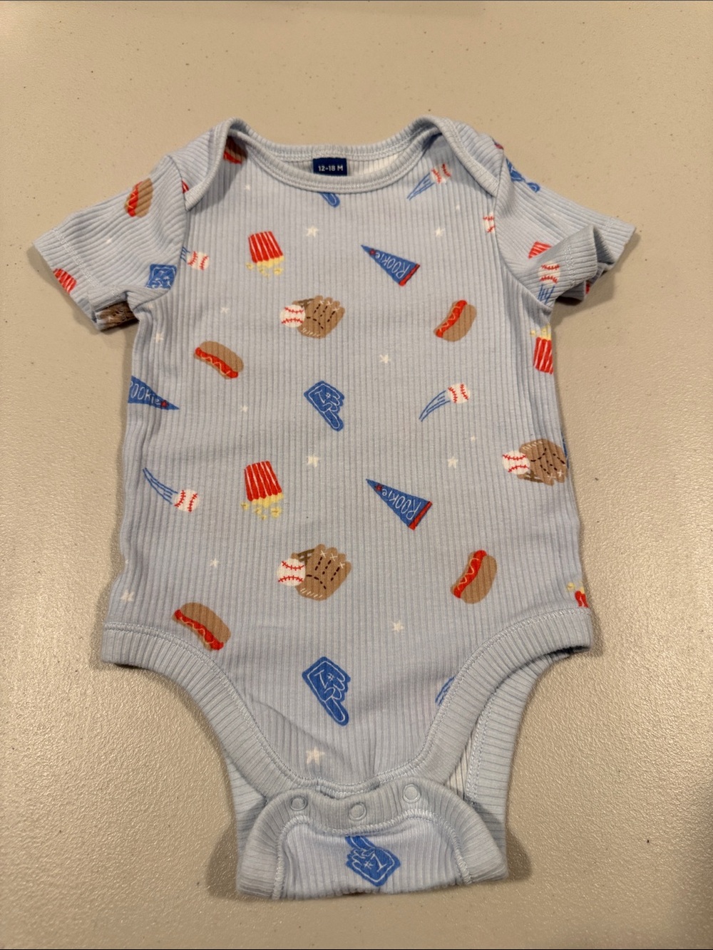 Old Navy Light Blue Baseball Print Baby One-Piece